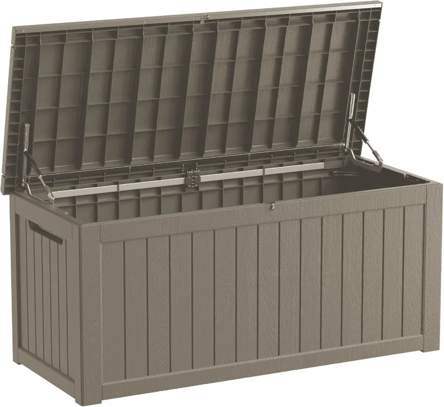 230 Gallon Resin Deck Box, Waterproof Outdoor Storage Box, Lockable for Patio Furniture, Garden Tools, Pool Accessories, UV-Resi