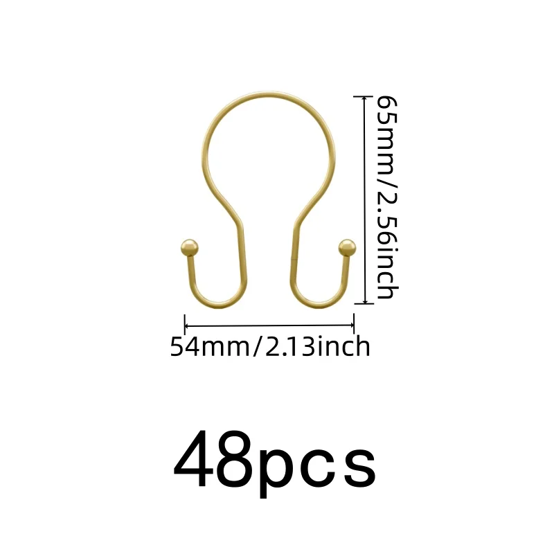 48 pcs Gold Double Ear Shower Curtain Rings, Smooth Sliding, Easy Install, Fits Various Shower Curtain Rods
