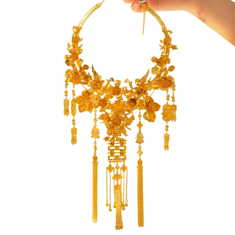 Gold Necklace Collar Flower Heavy Industry Double Happiness Bridal Collar Xiuhe Clothing Dragon Phoenix Jacket Necklace