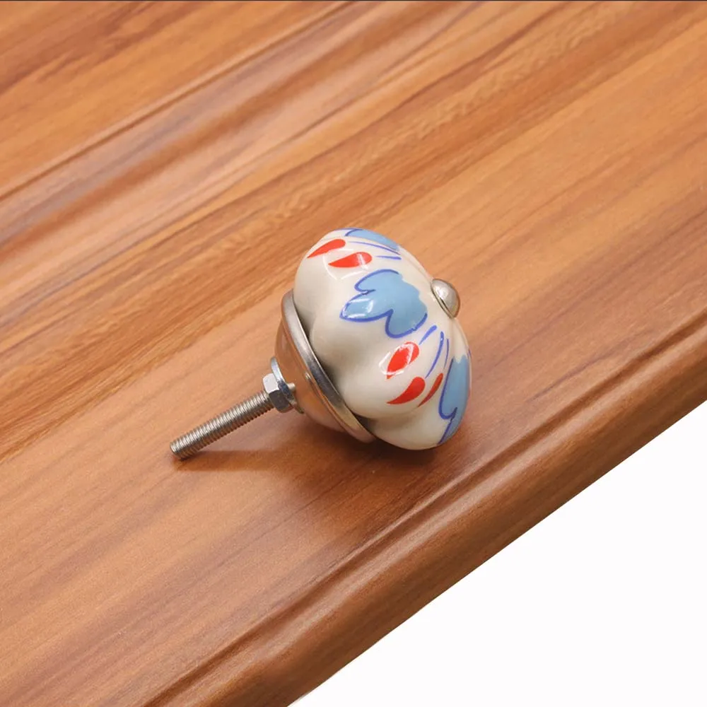 White Floral Pumpkin Shape Cabinet With Screw Furniture Hardware Wardrobe Door Knobs Drawer Handles Cabinet Knob Pull handles