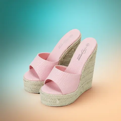 Comfortable Wedges Casual Slippers Fashion Weave Platform Summer Sandals Snake Print High Heels Pumps Newest Women Beach Shoes