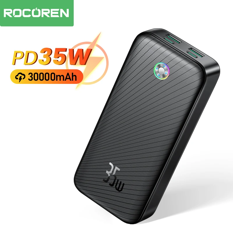 Rocoren 30000mAh 35W Fast Charging Power Bank 20000mAh Portable Charger Powerbank For iPhone 16 15 Samsung S24 External Battery