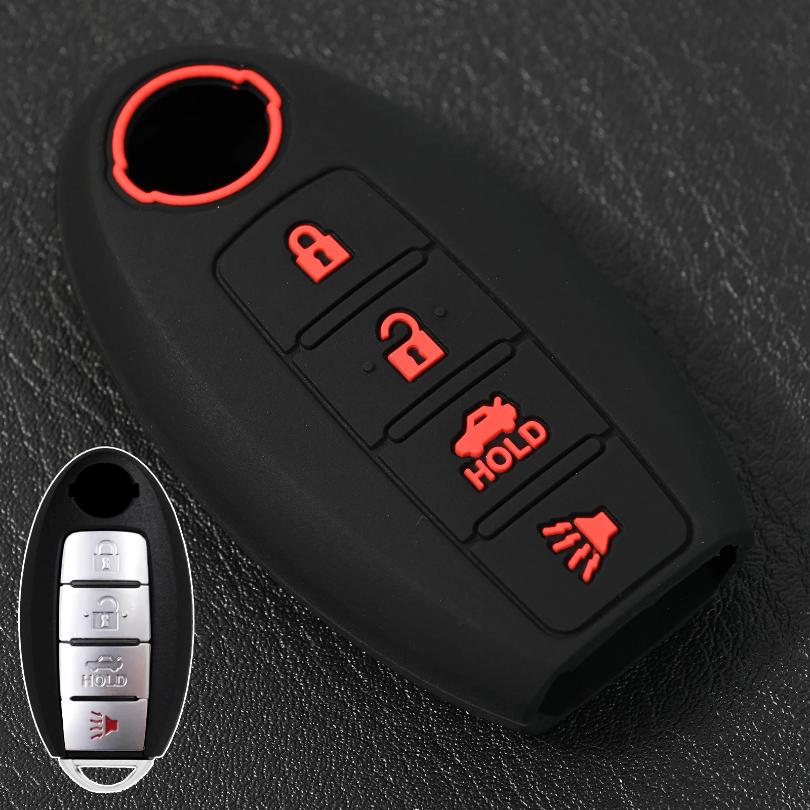 For Nissan Titan XD Murano Rogue SV SL Rogue 2020 2019 4 Button Silicone Remote Key Fob Chain Ring Shell Case Cover Shell Holder