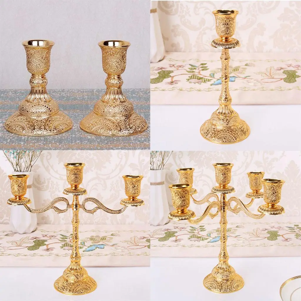 Luxurious Glitter Gold Candelabra Candle Holder High Quality Pillar 1/3/5 Arms Gift for Weddings Home Party Votive Candle