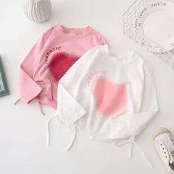 Baby Girls Long Sleeve T-shirt Love Heart Shirts Kids Top Tees 2024 Spring Autumn Children's Korean Style Clothing