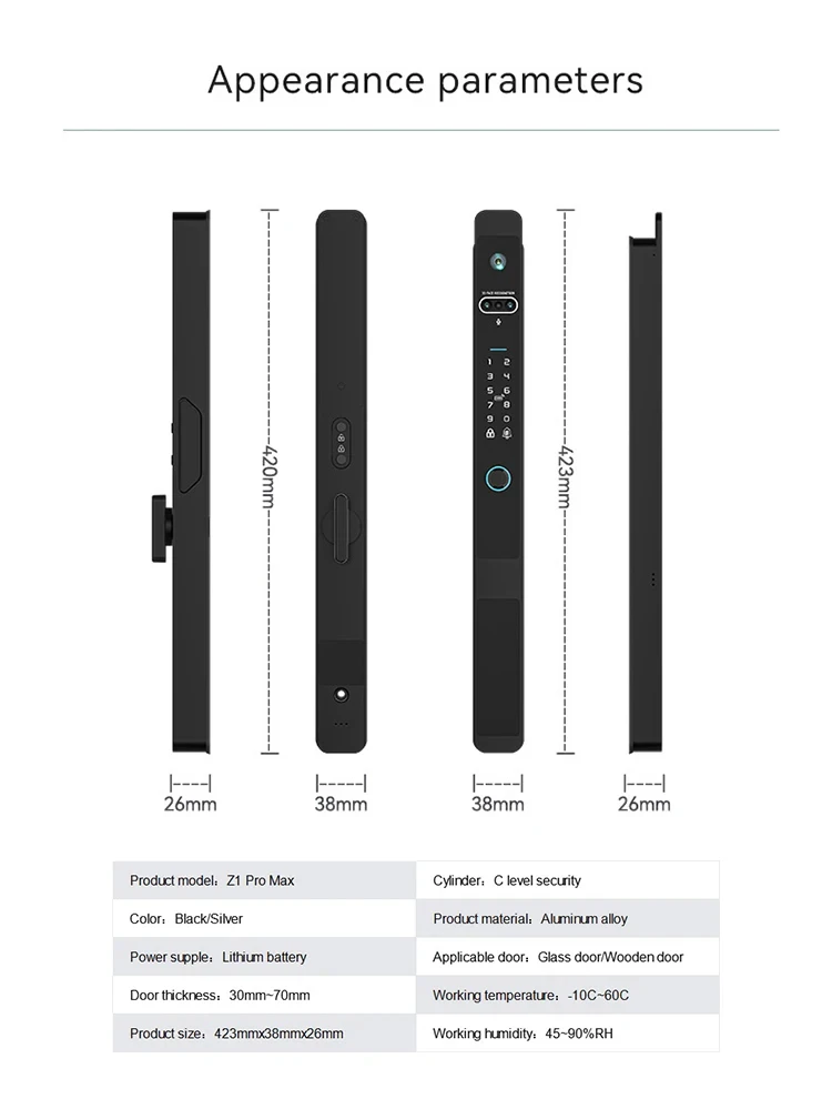 Tuya App Full Automatic Aluminum Door Lock Palm Print Magnetic Card Key with 3D Face Recognition Video Intercom for Home Hotel