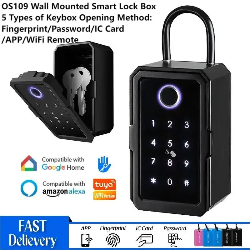 Smart Key Storage Box Outdoor Safe Security Intelligent Lockbox Support Fingerprint/Password/IC Card/APP /WiFi Gateway Remote