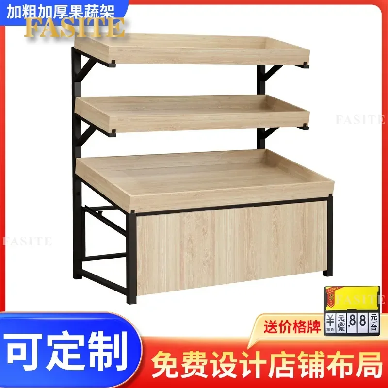 For Fruit Store Supermarket Commercial Shelves Multi Layer Fresh Produce Display Rack Steel Wood Vegetable Shelf Heavy Duty
