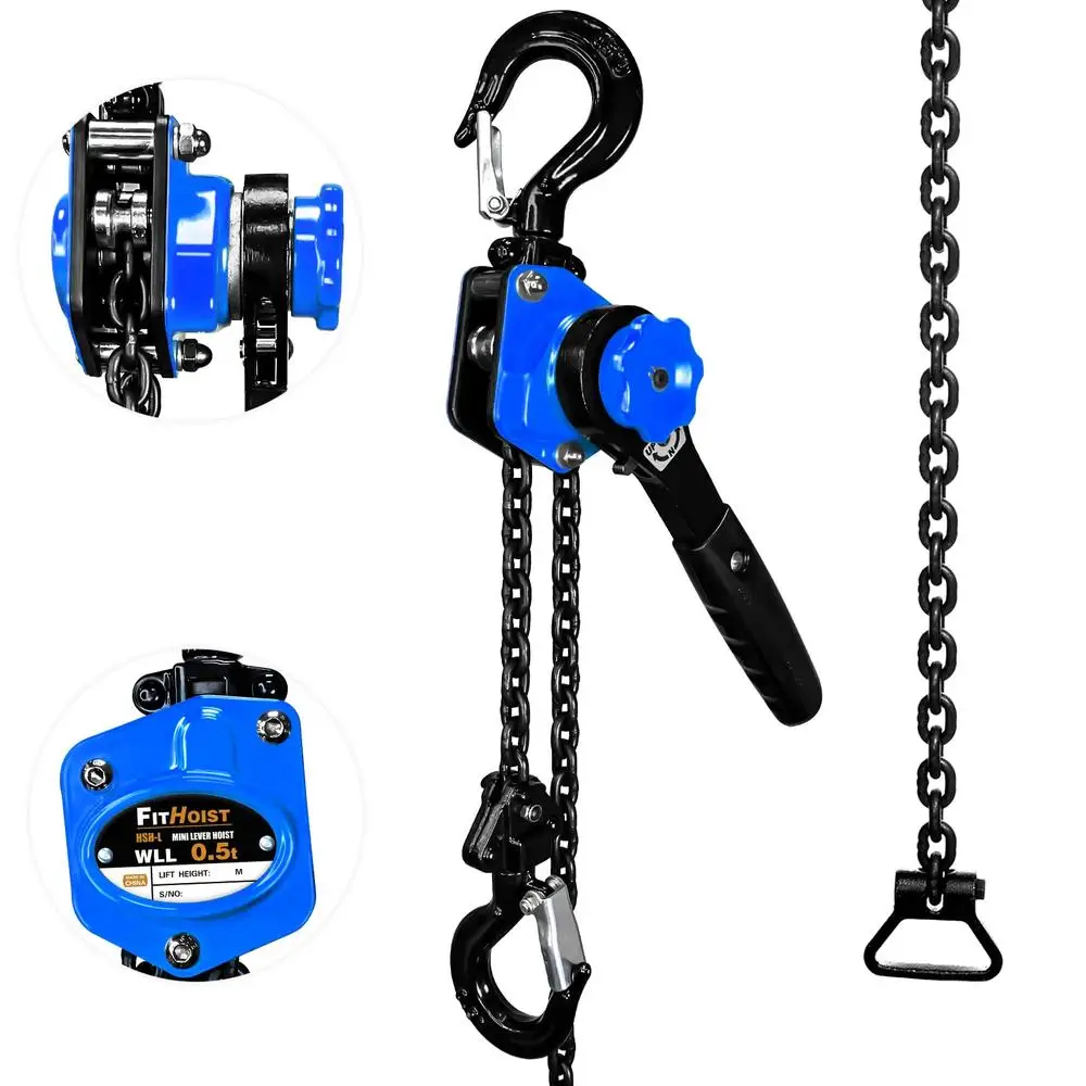 1/2 Ton Mini Lever Chain Hoist with 20' Lift and Upgraded Handle Easy Handling