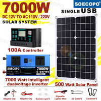 7000W Solar System Complete Kit 12V/24V To 110V/220V 100A Controller 500W Panel Off-Grid Inverter System for Home/Camping Backup