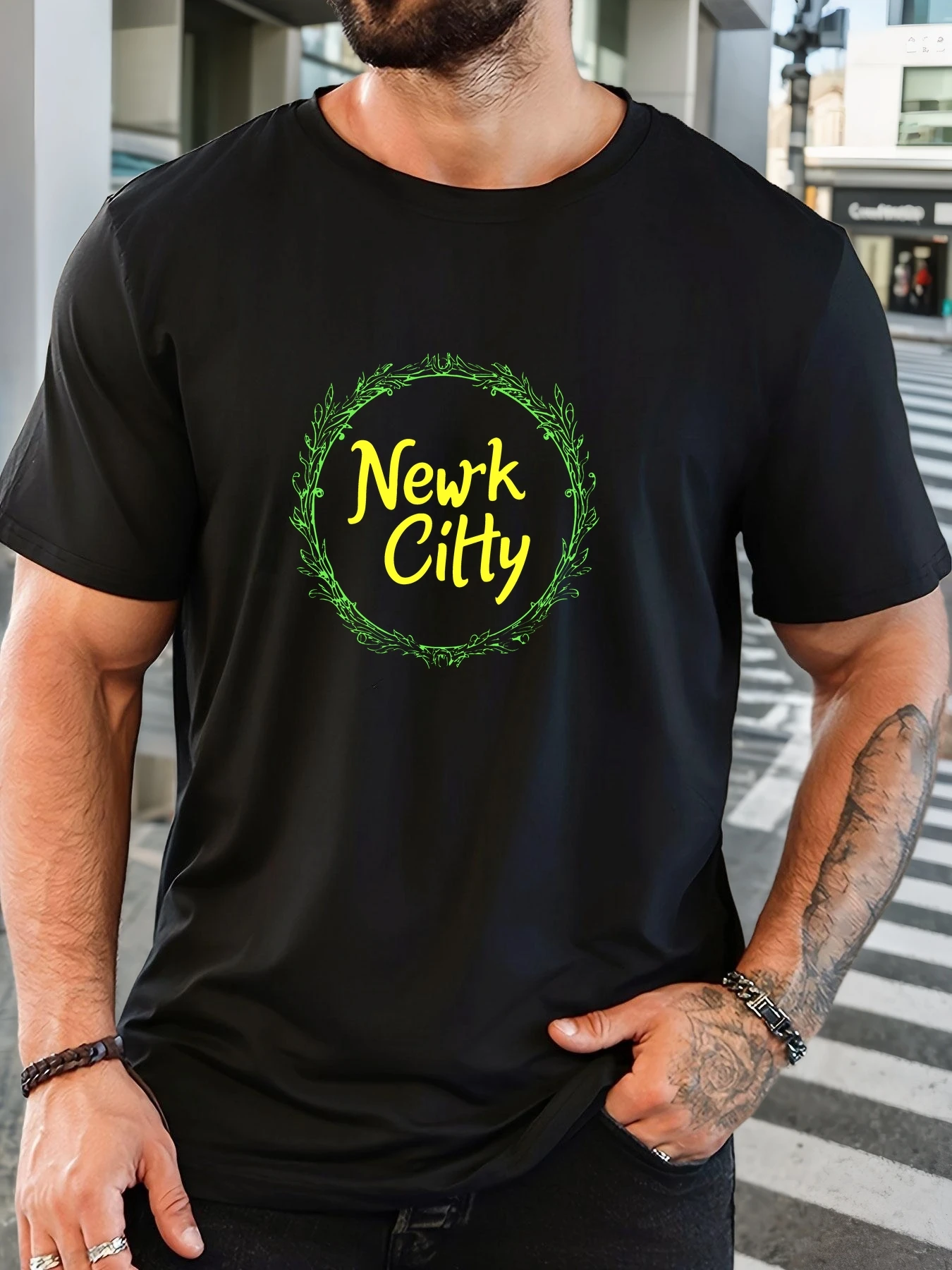 

Men's 100% Cotton Printed T-Shirt Newk City Pattern Summer Casual Oversized Round Neck Short Sleeve Comfortable Daily Wear Tee
