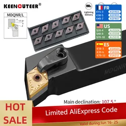 1pc MDQNR1616H11 MDQNR2020K11 MDQNR2525M11 External Turning Tool Holder DNMG Carbide Inserts MDQNR/L Lathe Cutting Tools Set
