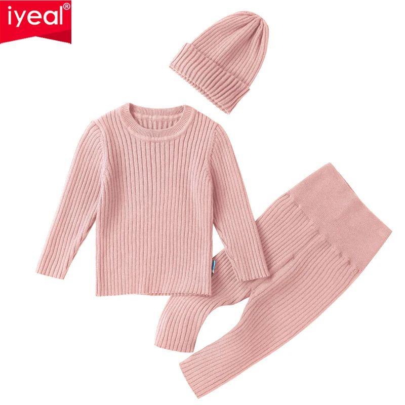 IYEAL Baby Boy Clothes Set Autumn Newborn Toddler Girl Clothing Sweater+Pants+Hat Outfits Baby Knit Sweater Infant Pajamas