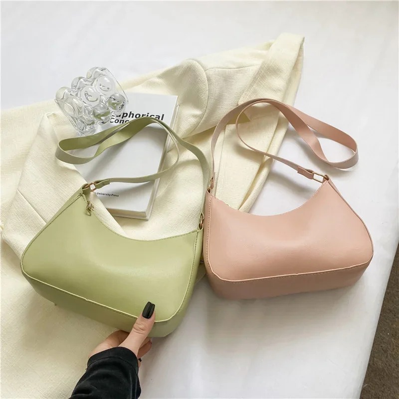 New Women\'s Retro Solid Color Fashion Handbags PU Leather Shoulder Underarm Bag Casual Women Hobos Handbags сумка женская Trend