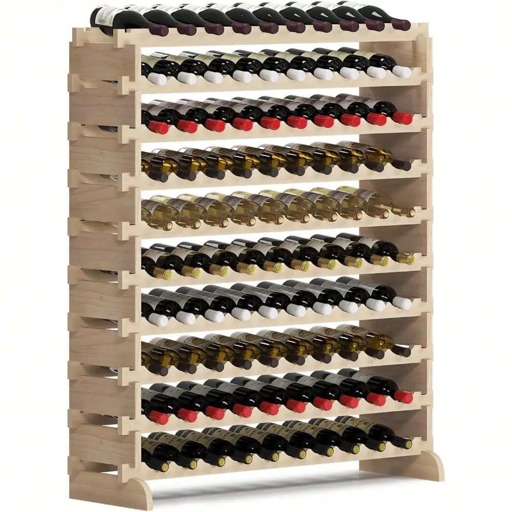 Floor WineRacks,Stackable Modular Wine Rack Large Wine Storage Rack Free Standing Solid Natural Wood Wine Holder Display Shelves