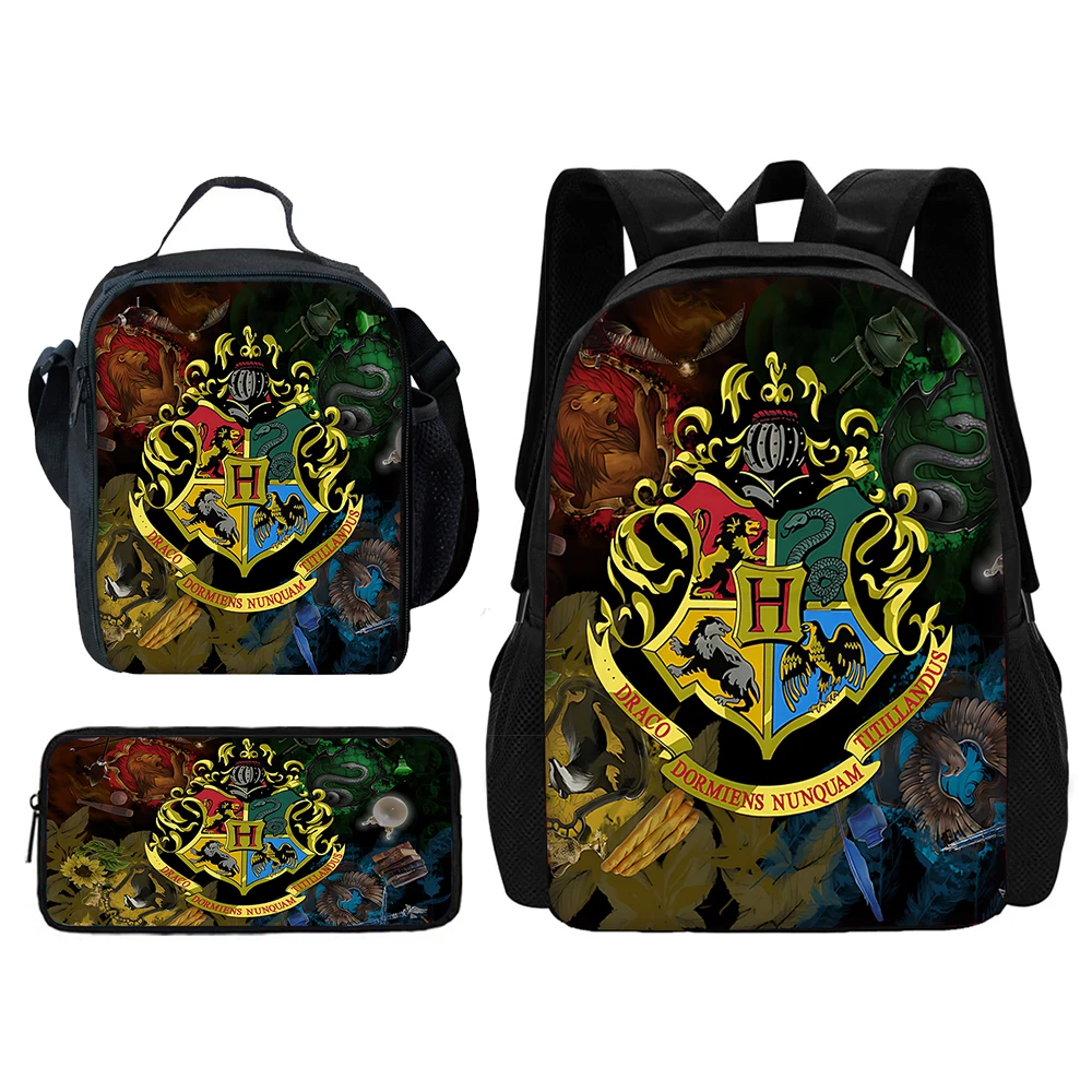 Wand P-potters Ring Child School Backpack with Lunch Bags ,Pencil Bags ,School Bags for Harries Boys Girls Best Gift