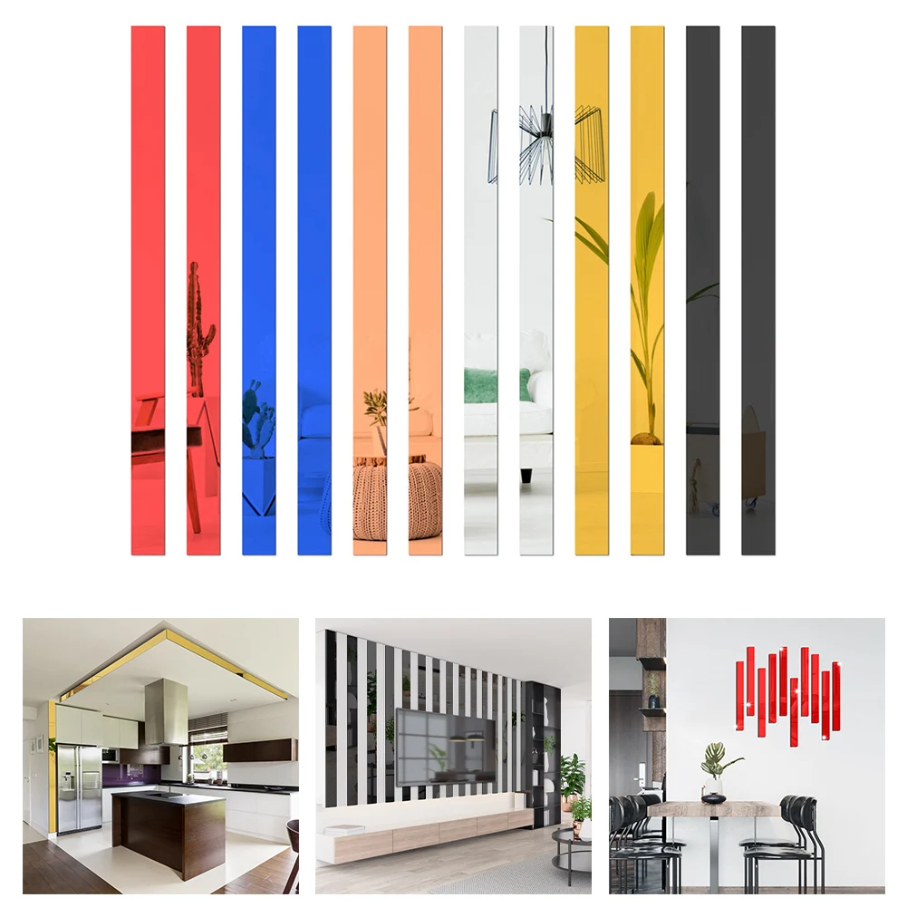 Acrylic Wall Mirrors Strip Mirror Stickers Home Decor Living Room Background Frameless Mirrors Non-deformable Easy To Use