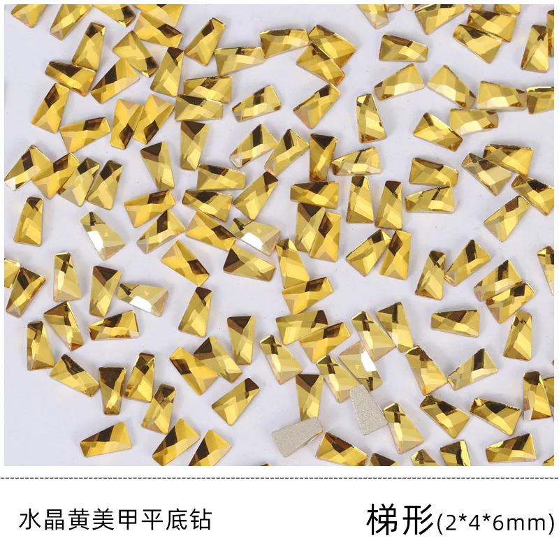 100pcsIce transparent crystal Golden yellow flat bottomed irregular diamond water drop glass diamond nail jewelry diamond