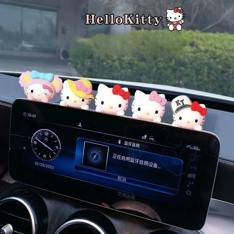 5pcs/set Hello Kitty Car Ornament Series Anime Doll Decoration Cartoon Cute Fun Car Interior Control Cartoon Decoration Toys