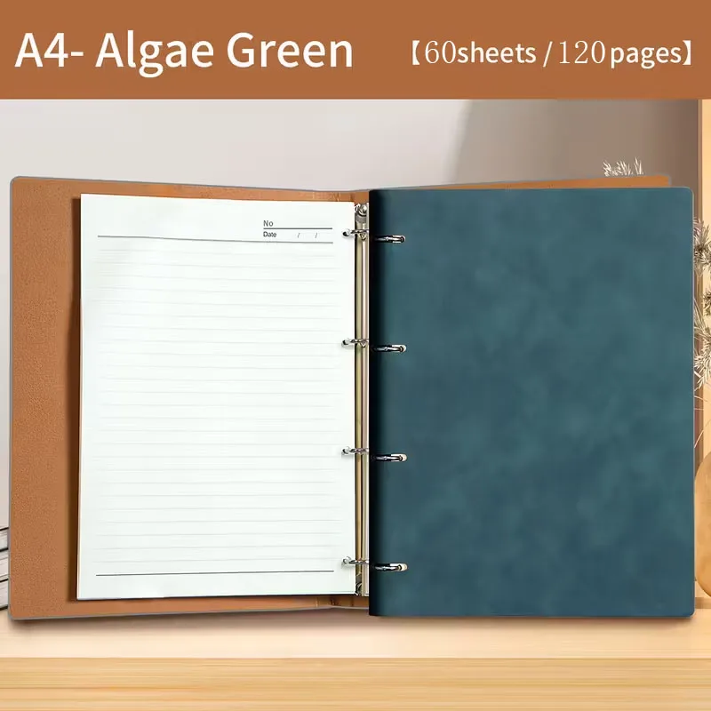a4-notebook-with-hard-cover-perforated-refillable-pages-pu-binding-system-journal-compatible-with-binder-folder