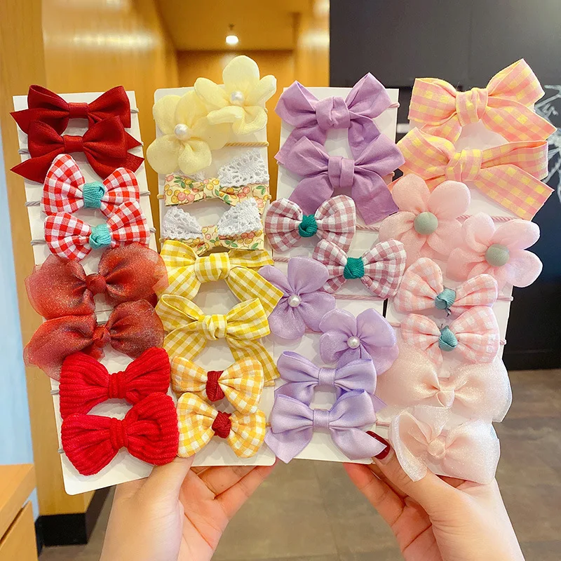 

10-Piece Set: Adorable Floral Hair Bands for Newborn Girls Ponytail Holders Soft Children's Hair Bands Rubber Hair Accessories