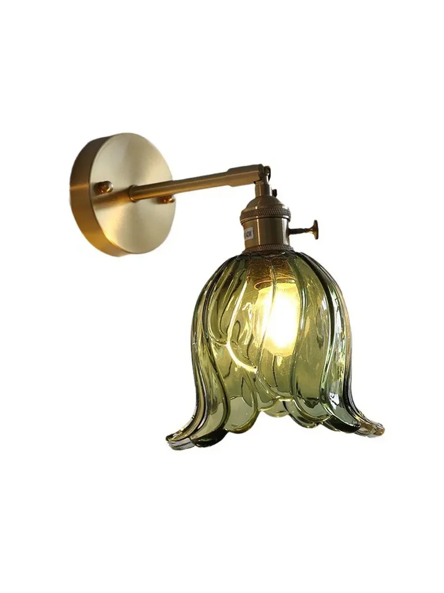 

Modern Elegant Handcrafted Glass Lampshade Wall Light Vintage Brass Lamp Head with Adjustable Hanging Wall Sconce Lamp for Home