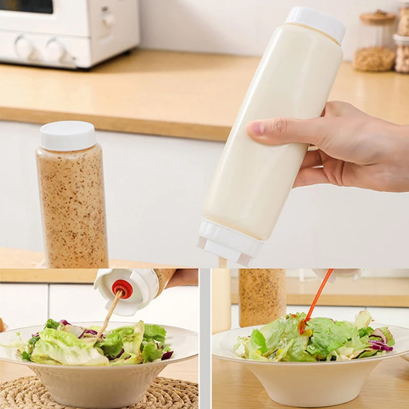 500 مللي موزع الصلصة سعة كبيرة مزدوجة رئيس زجاحة ضغط زجاجة زيت زيتون موزع زجاجة تخزين أواني المطبخ #3