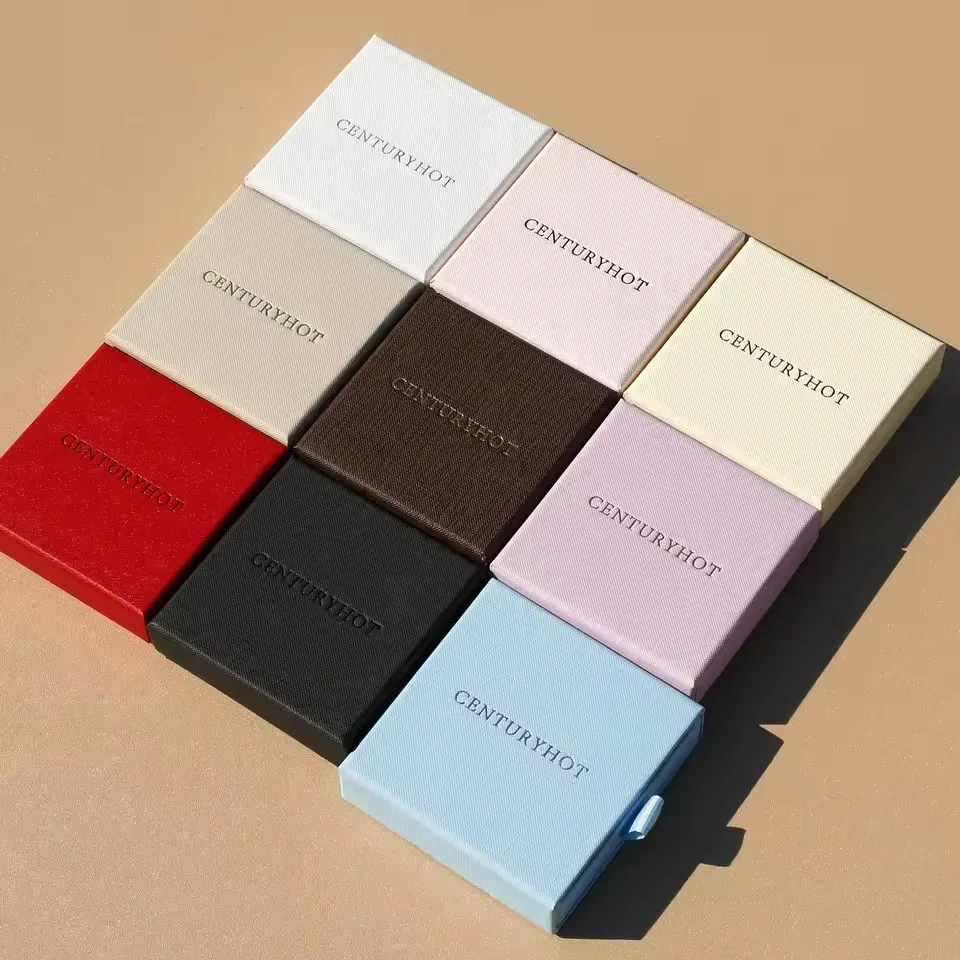 50pcs 9*9cm Paper Sliding Jewelry Box With Pouch Personalized Jewelry Packaging Box Drawer Necklace Box With Bag Logo Custom