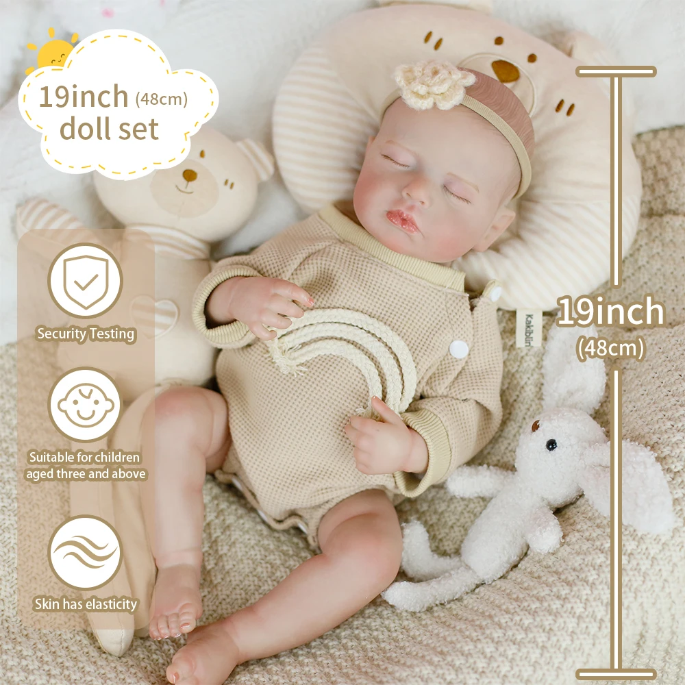 

19inch Full Body Vinyl Reborn Doll Loulou Sleeping Newborn Size Handmade 3D Skin Painted Hair Visible Veins Girl Chrismtas Gift