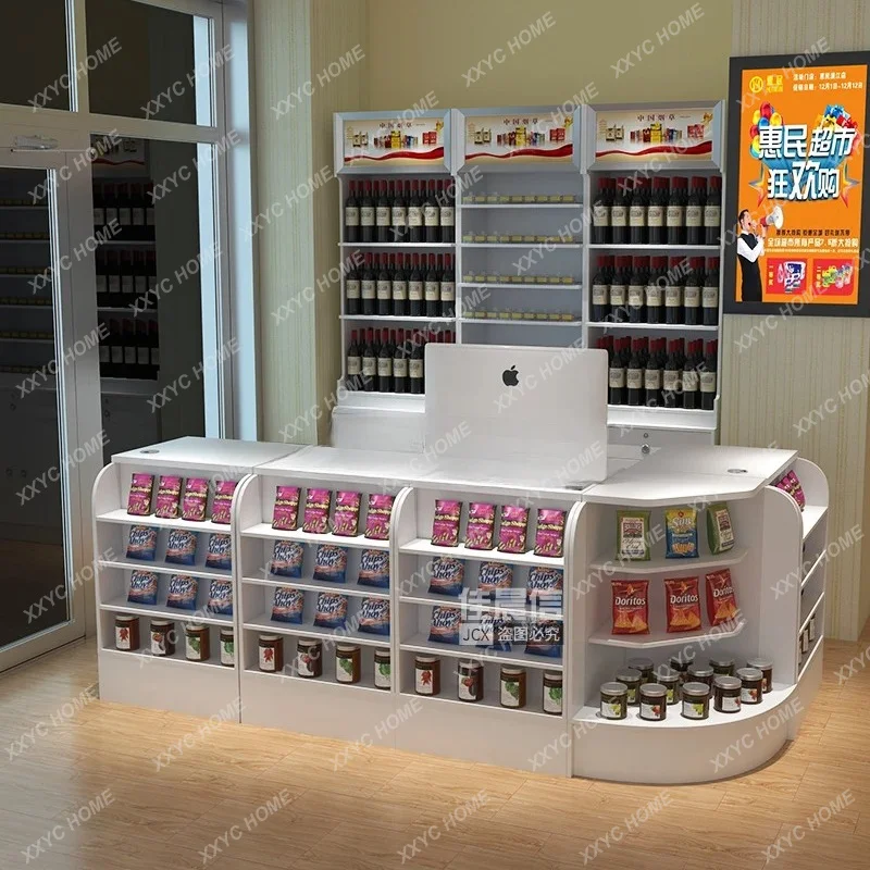 Supermarket Convenience Store Cashier Counter Small Shop Fruit Wine Cabinet Corner Wooden Payment Bar Counter