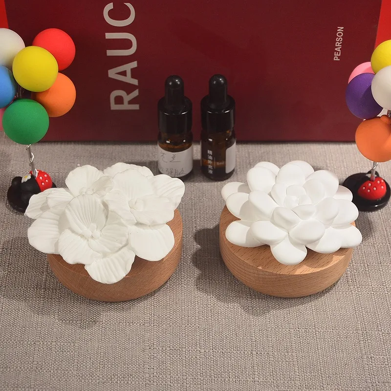 1PCS Bamboo Wood Aromatherapy Air Freshener Car-mounted disc diffuser stone decoration Perfume table