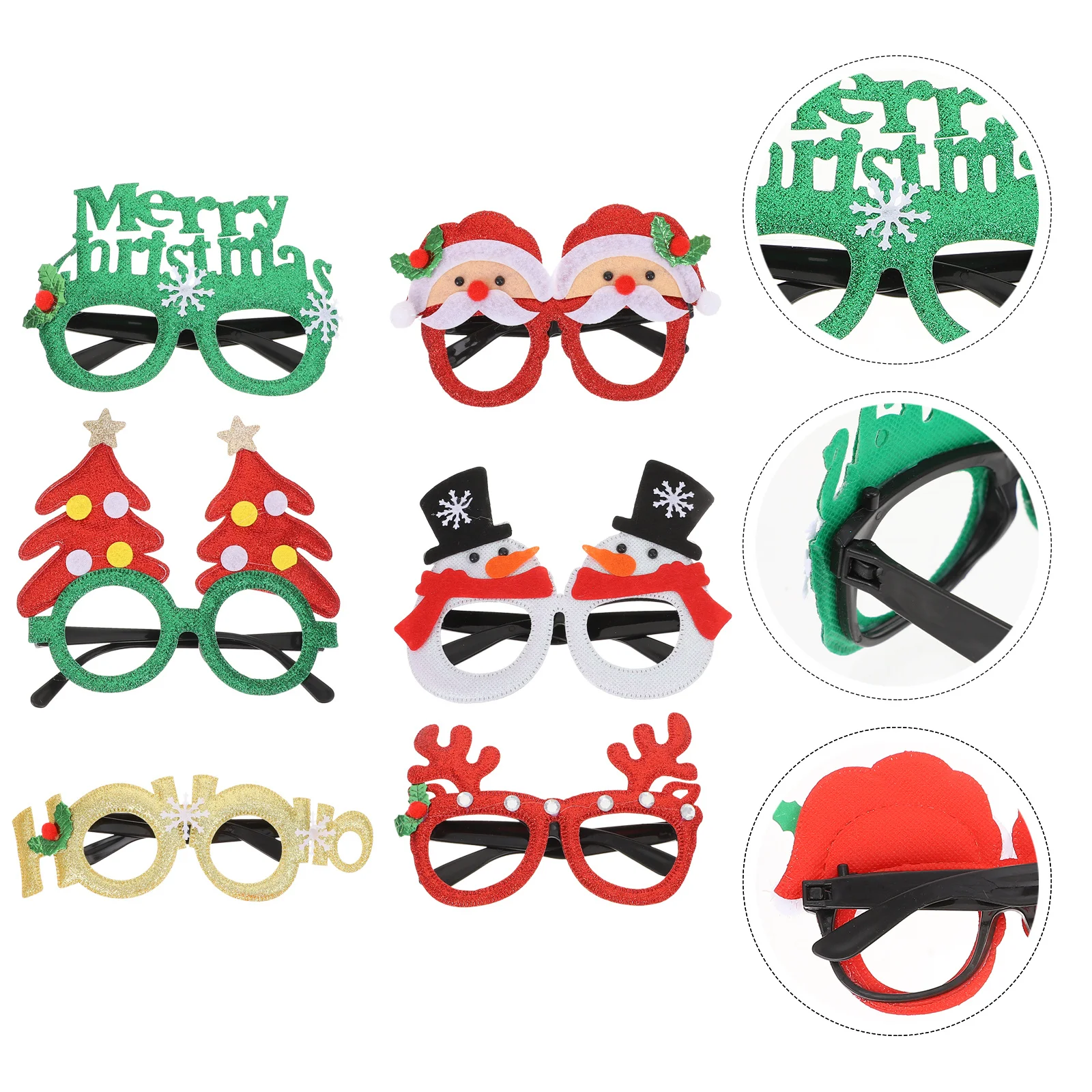 

6Pcs Xmas Glasses Cloth Material Christmas Party Eyewear Photo Props Funny Party Accessories Novelty Glasses