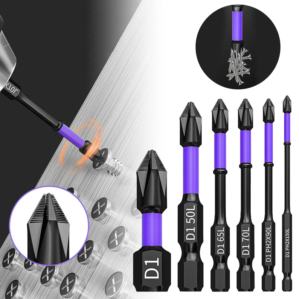 6Pcs Upgraded High Hardness and Strong Magnetic Bit 25/65/70/90/150Mm Non-Slip Cross High Hardness Electric Hand Drill Screw Set