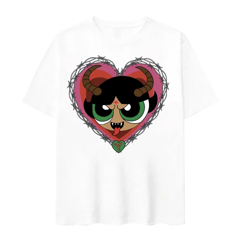 Powerpuff Girls Cartoon Graphic T Shirt Men Women Casual  Fashion Clothing T-shirts Summer O-Neck 100% Cotton Oversized T-Shirt