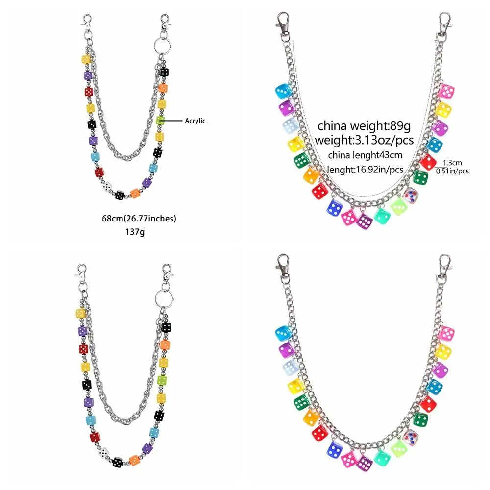 Retro Jeans Chain Colorful Dice Waist Chain Zinc Alloy Gothic Double-layer Metal Pants Chain Beads Hip Hop Punk Belt Chain Male view 6