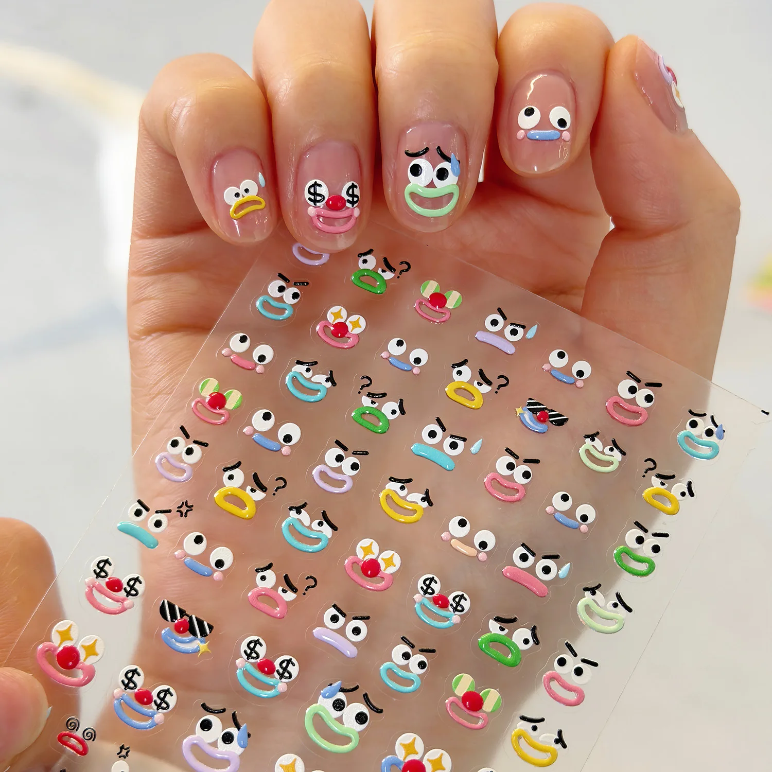Cute Clown 5D Jelly Nail Sticker 3D Embossed Self-adhesive Fun Cartoon Nail Art Decorations Stickers DIY Manicure Accessories