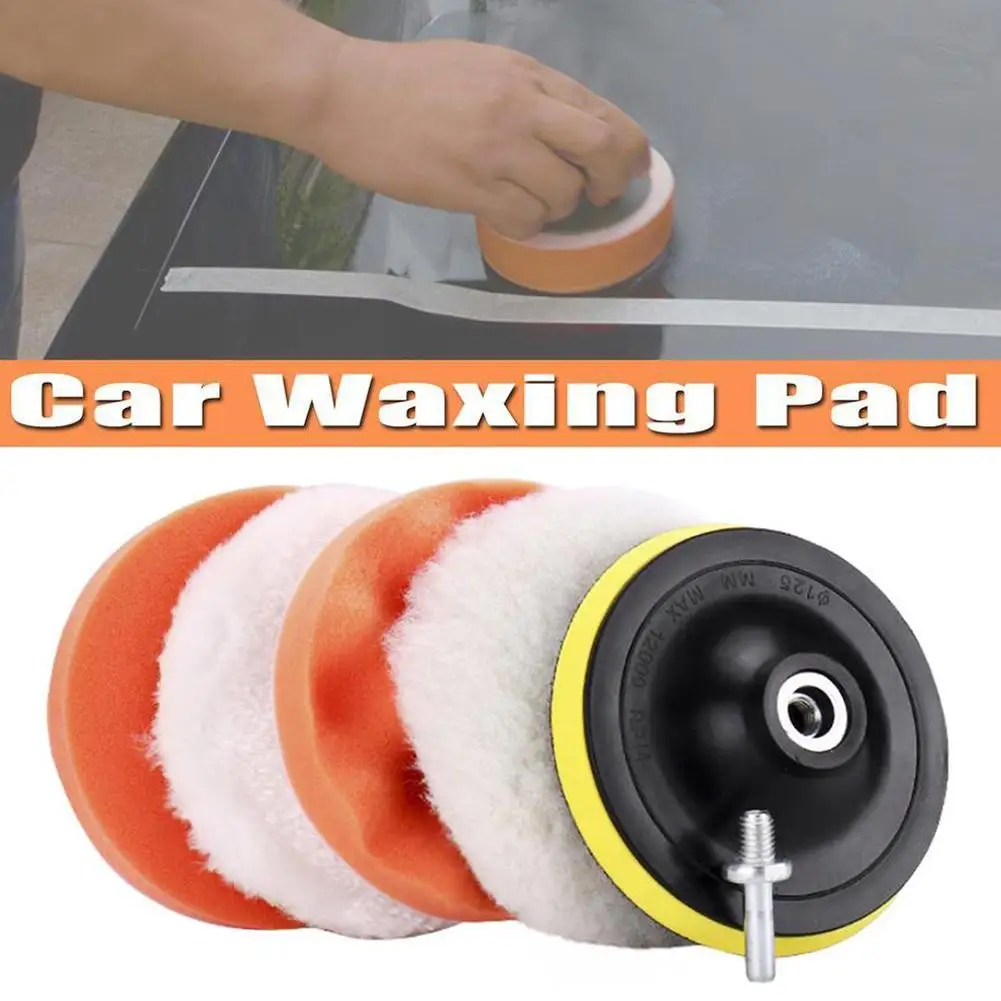 3/7 inch 6Pcs Car Polishing Sponge Wheel Set Wool Disc Waxing Pad with Flat Wave Design Automotive Detailing Buffing Tool Kit