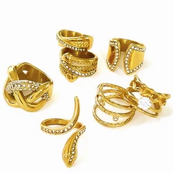 Peri'sbox Free Tarnish Stainless Steel Rings Collection Chunky 18k Gold Pvd Plated Cz Zircon Rhinestone Statement Ring for Women
