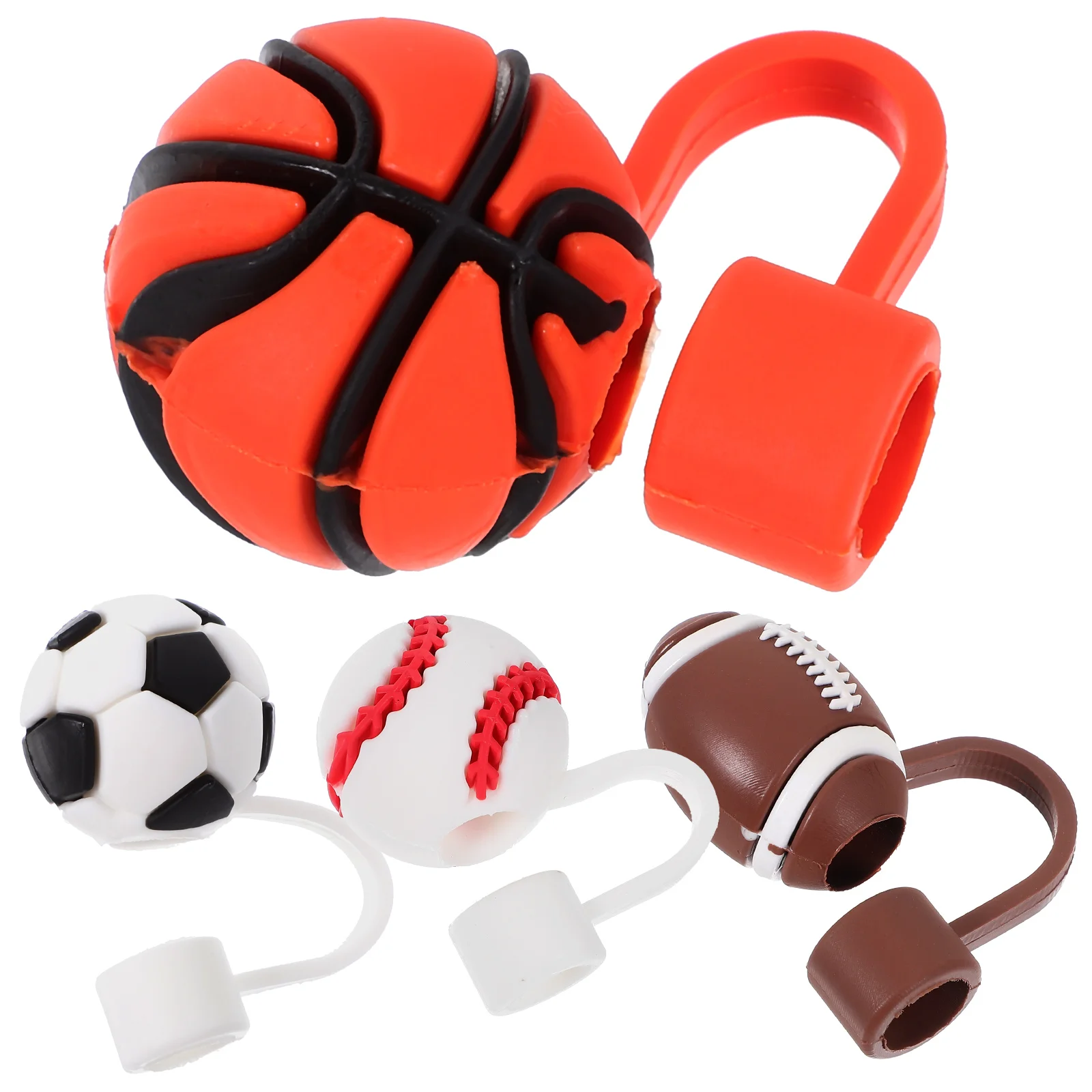 4 Pcs Party Straw Decor Drinking Covers Baseball Lid Basketball Caps Shot Reusable Sports