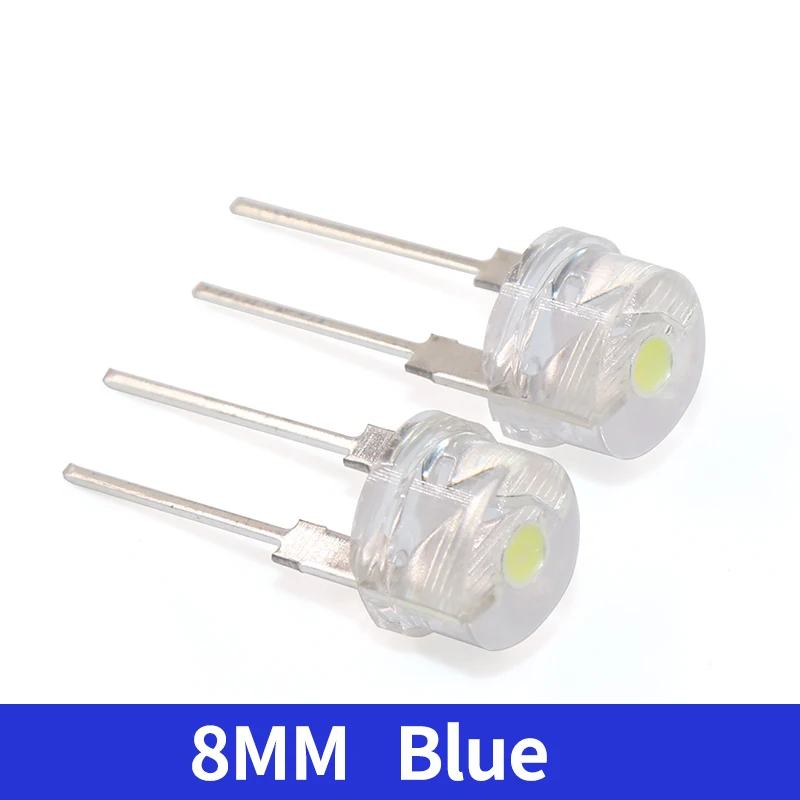 10PCS F8 8MM Yellow  Blue Green Red White LED Super Bright Straw Hat Light Emitting Diode Highlighted White 0.5W Astigmatism