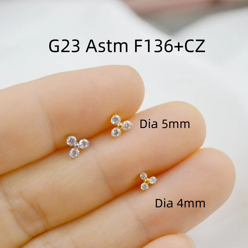 

10pcs Body Jewelry G23 Titanium Astm F136 Three CZ Gems Lip Labret Bar Ear Helix Tragus Rook Barbells Stud Piercing Jewelry New