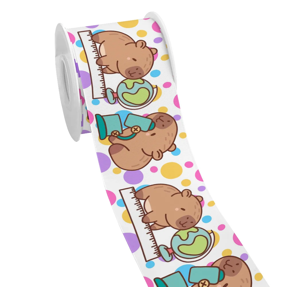 5 yards Back to School Cartoon Capybara Printed Grosgrain Ribbon for Cheer Bows DIY Girl Headwear Hair Bows Satin Ribbon