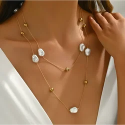 Trend Elegant Y2K Jewelry Irregular Big Pearl Pendant Necklace For Women Fashion DIY Long Line Chain Choker Necklace N476