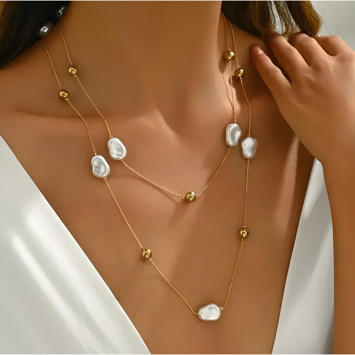 Trend elegancka biżuteria Y2K nieregularny duży wisiorek z pereł naszyjnik dla kobiet moda DIY długa linia Choker łańcuszek naszyjnik N476