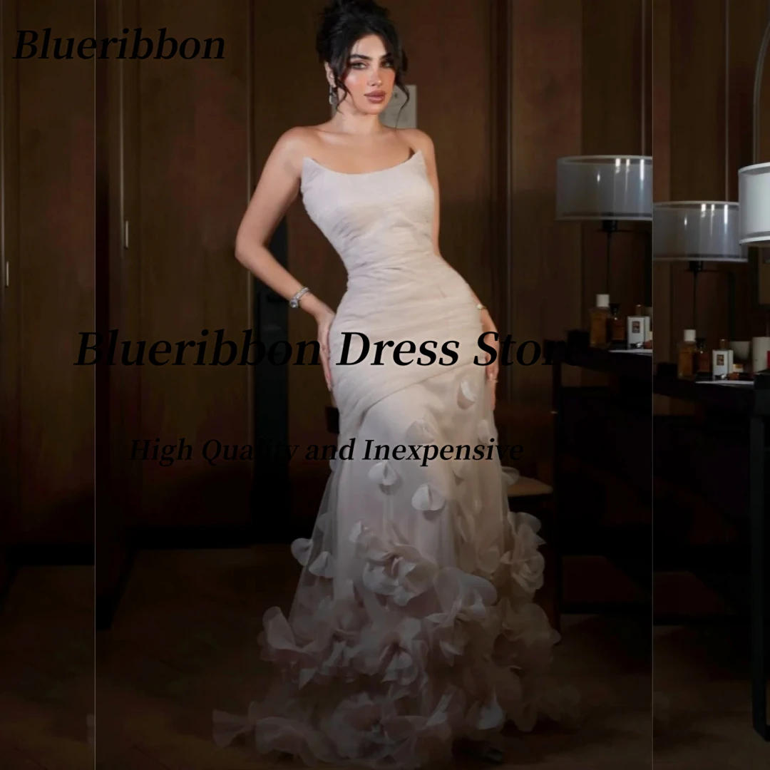 

Длинные платья для выпускного вечера с цветочным принтом Blueribbon, сексуальное вечернее платье с рюшами и рюшами فساتينruikن esaبات), индивидуальное