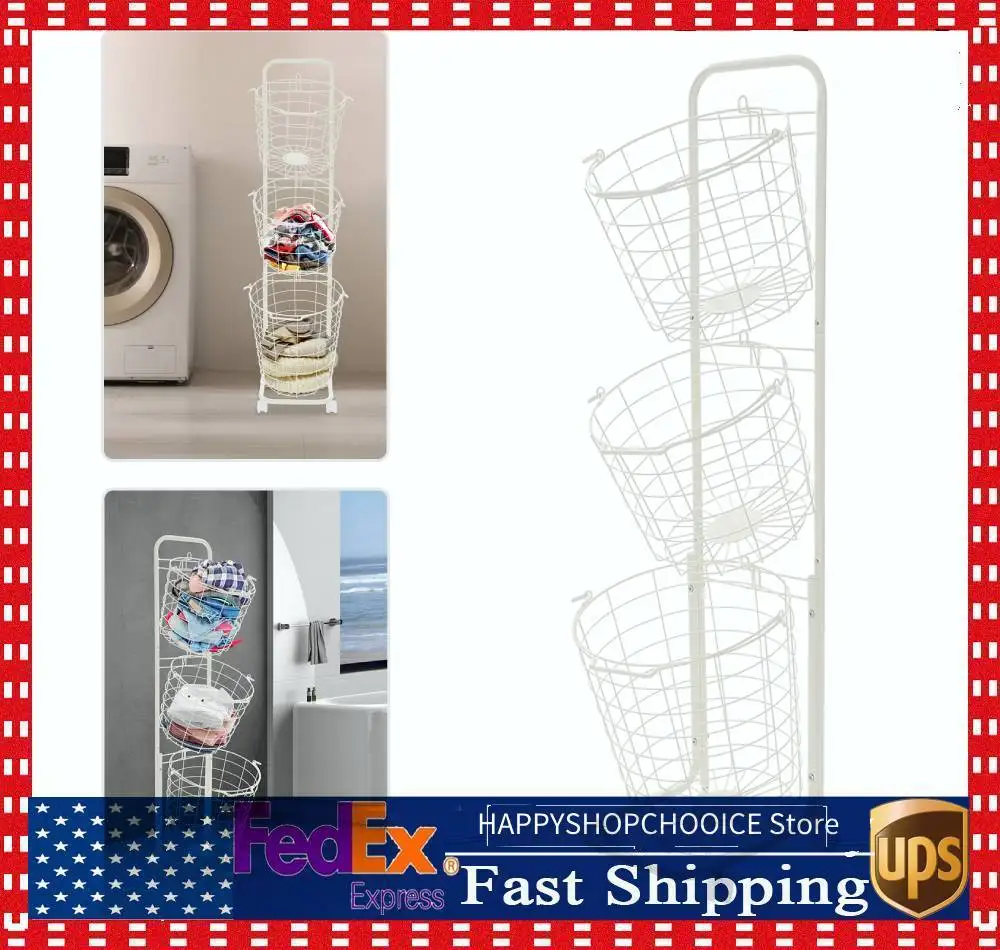 

Трехуровневая корзина для белья на колесиках с тремя съемными корзинами для белья. Многофункциональная корзина для хранения.