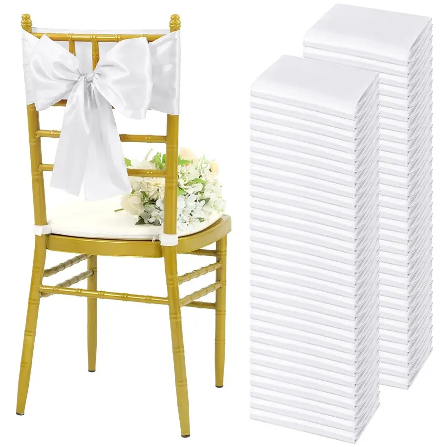 

60 PCS Satin Chair Sashes Ties,Bows Universal Chair Cover,White Sashes Chair Sashes for Wedding Reception,Banquets Party, Hotel