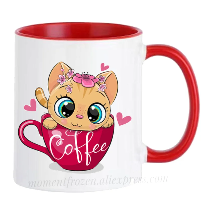 Cute Kitten Cat Cups for Kids, Zebra Coffee Mugs, Koala Bear Mug, Unicorn Owl Cup, Ceramic Teaware, Home Decal Drinkware, Gifts