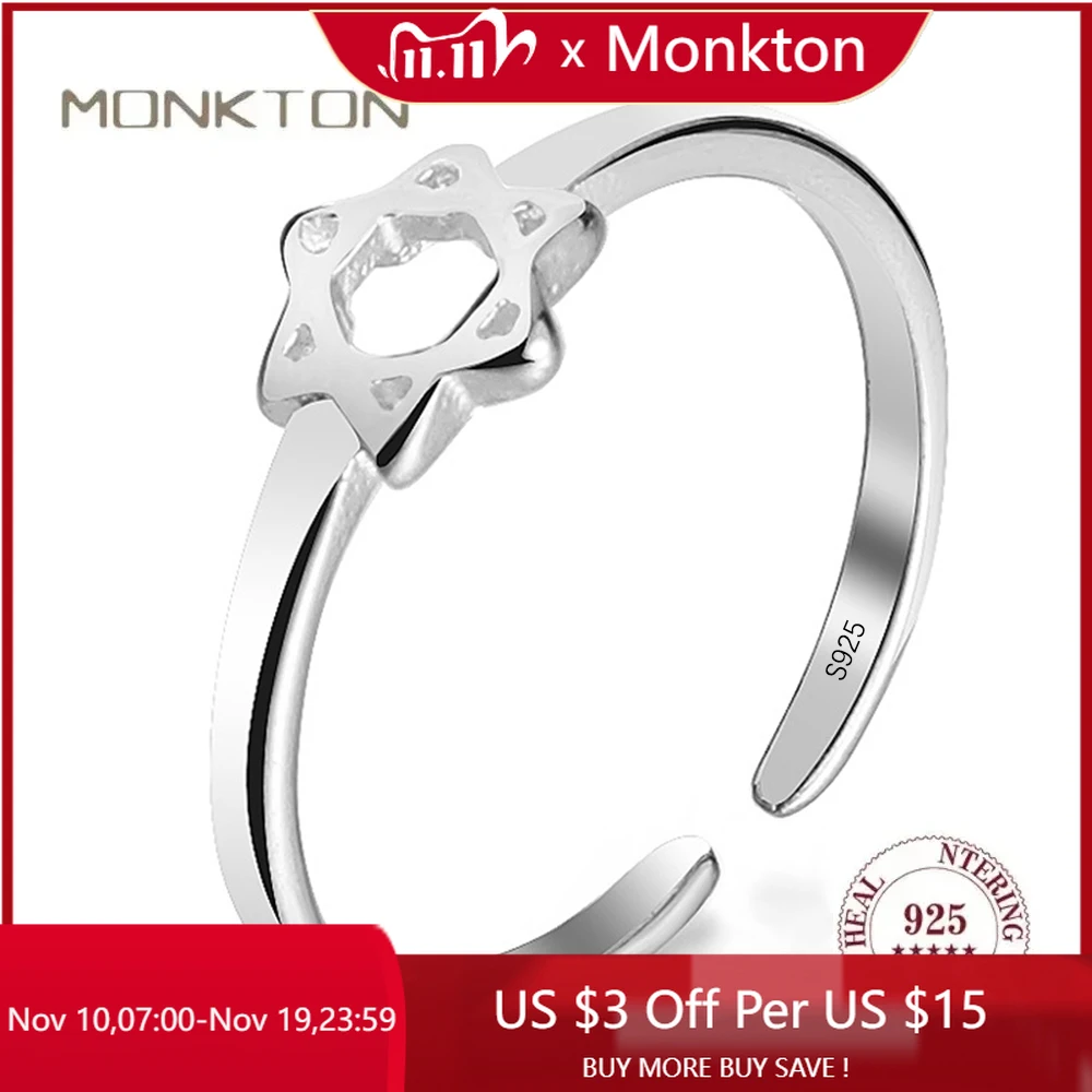 

Monkton 100% 925 Sterling Silver Hollow Star Rings for Women Simple Opening Adjustable Star of David Silver 925 Wedding Jewelry