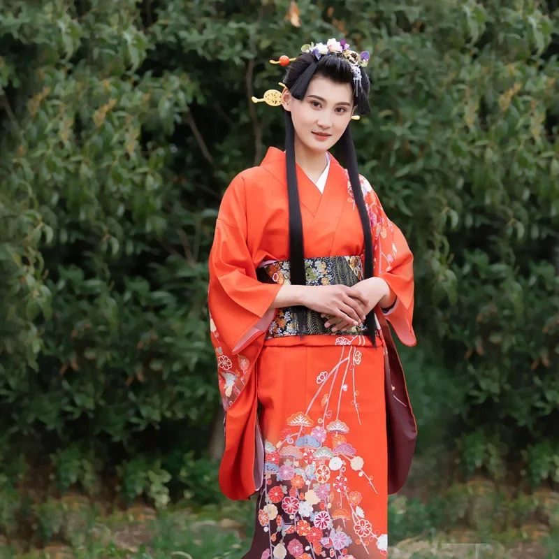 

Japanese Style Authentic Woman’s Kimono Haori Floral Print Long Sleeve Yukata Party Cosplay Dress Outfit Geisha Costume